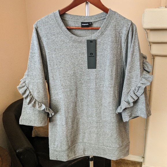 Grey Mono B Ruffle Relaxed Fit Tunic Top NWT - Picture 3 of 5